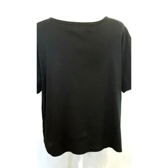 In Focus Womens Top Size XXL Short Sleeved Sequined American Flag Knit Black - Picture 5 of 7